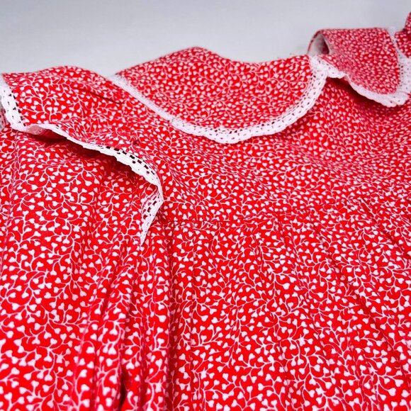 Vintage Red Cottagecore Prairie Ruffle Flutter Long Sleeve Collared Dress 4T / 4 - Picture 4 of 8